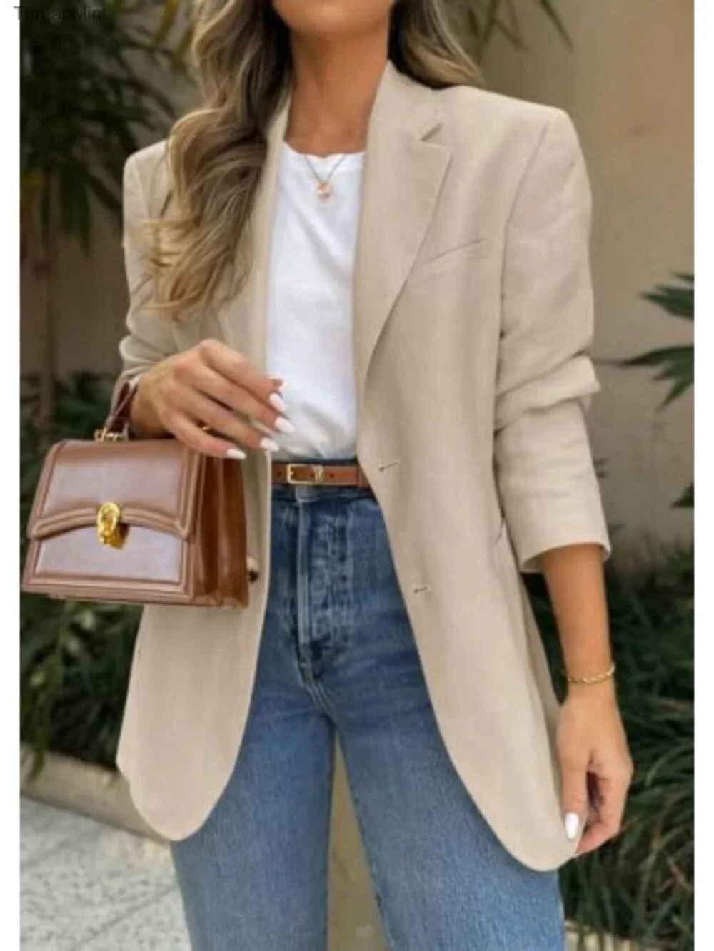 Women Business Casual Blazer with Notch Lapel, Long Sleeve, Button Front,